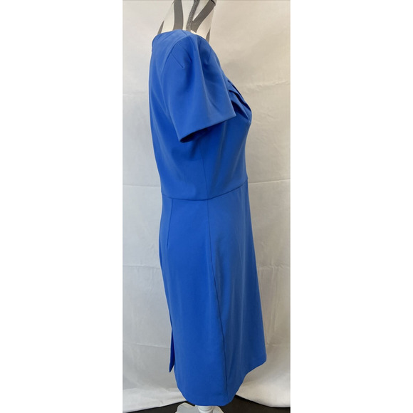 NWT Badgley Mischka Cornflower Blue Cocktail Dress sz 8 Slimming Pleats Charity - Picture 2 of 11